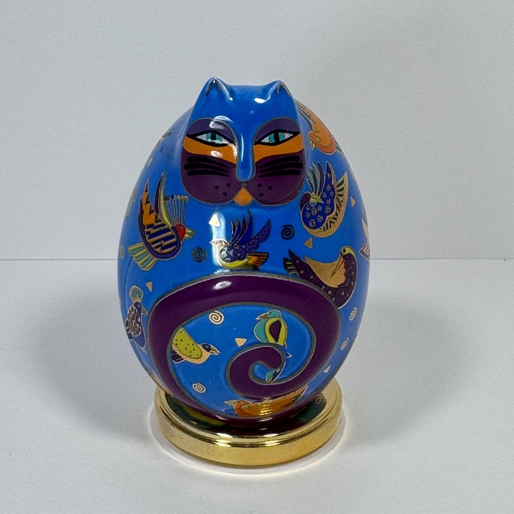 Laurel Burch Fluttering Feline with Birds and Base 1997